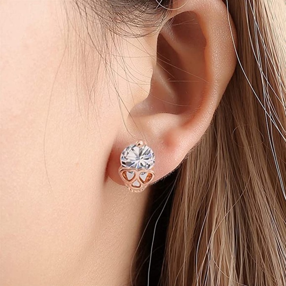 Rose Gold Crystal Skull Stud Earrings - Picture 3 of 16